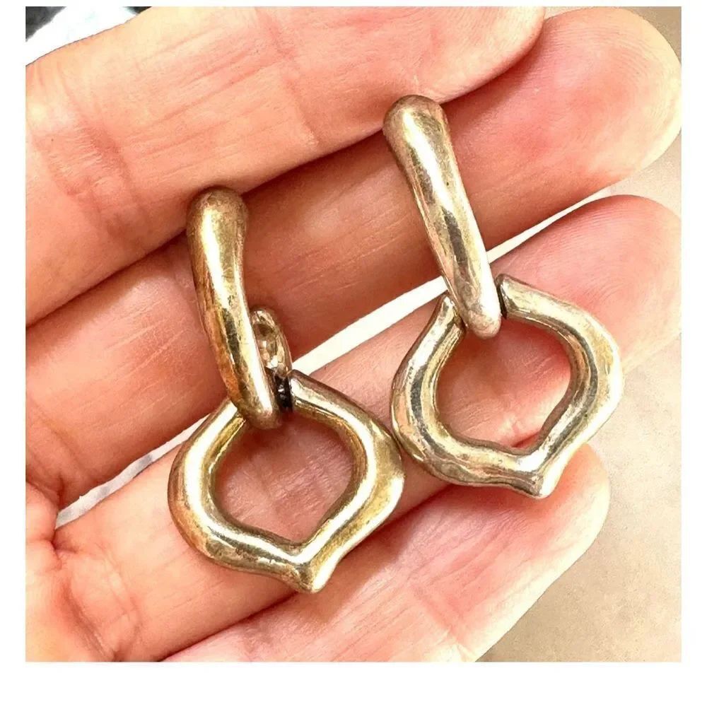 Silver tone hoop drop post earrings